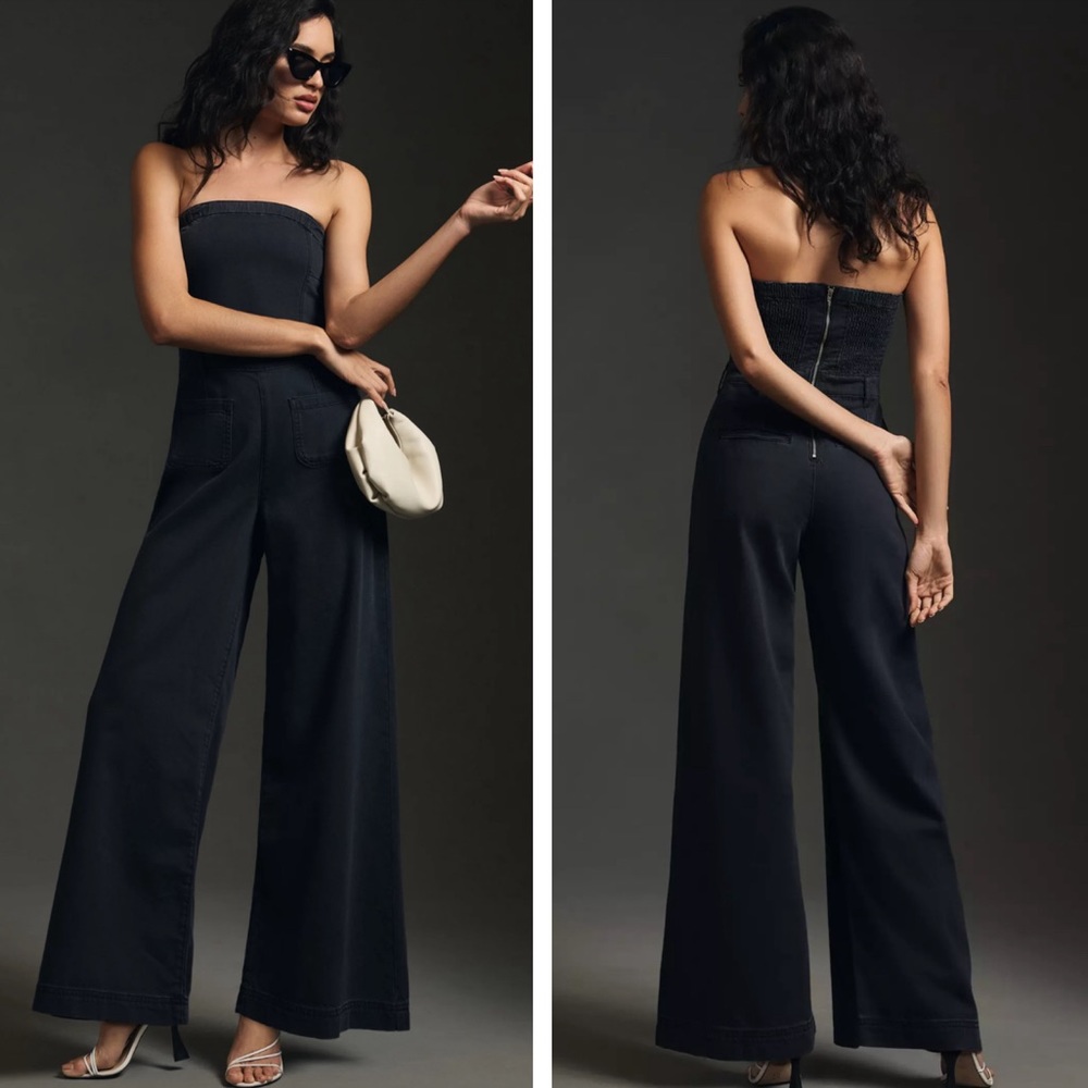 Anthropologie Pilcro Strapless Wide-Leg Denim Jumpsuit